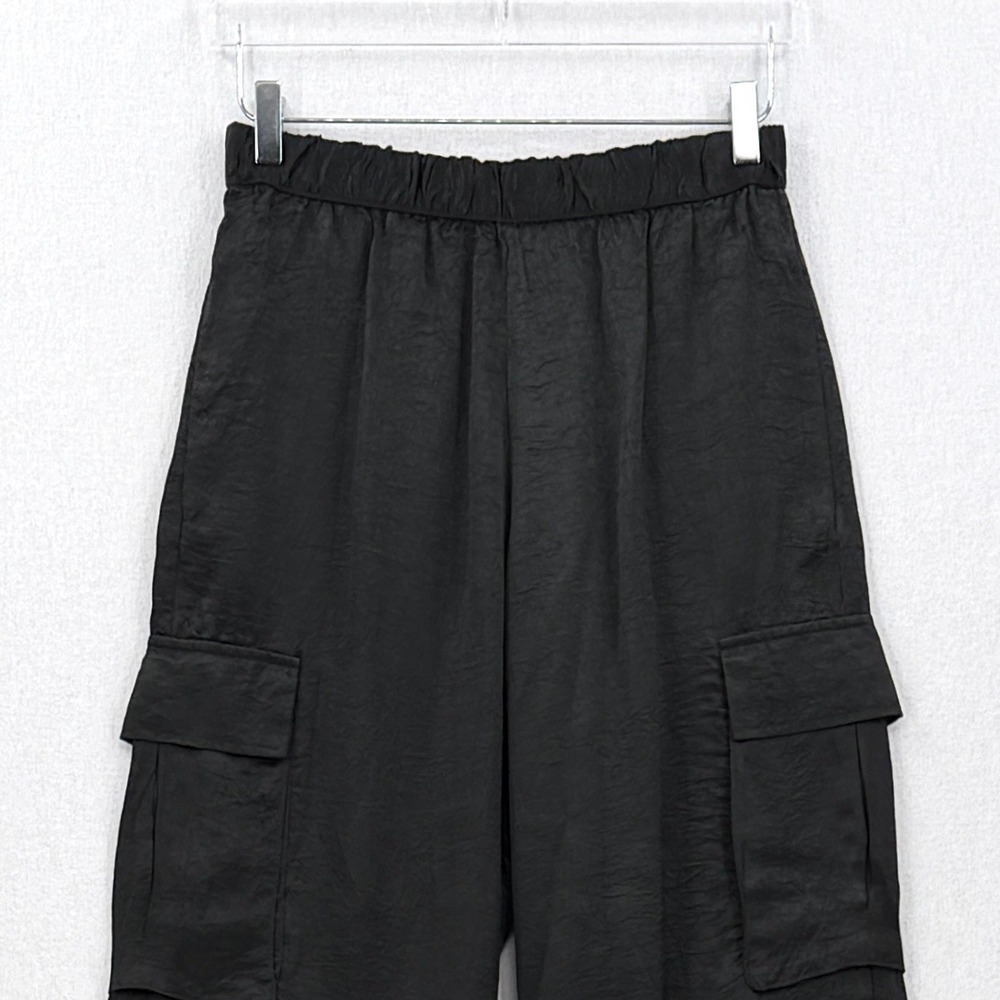 ENZA COSTA Textured Satin Cargo Pants Women Small Black Wide Leg Pull on Luxury - Picture 10 of 16
